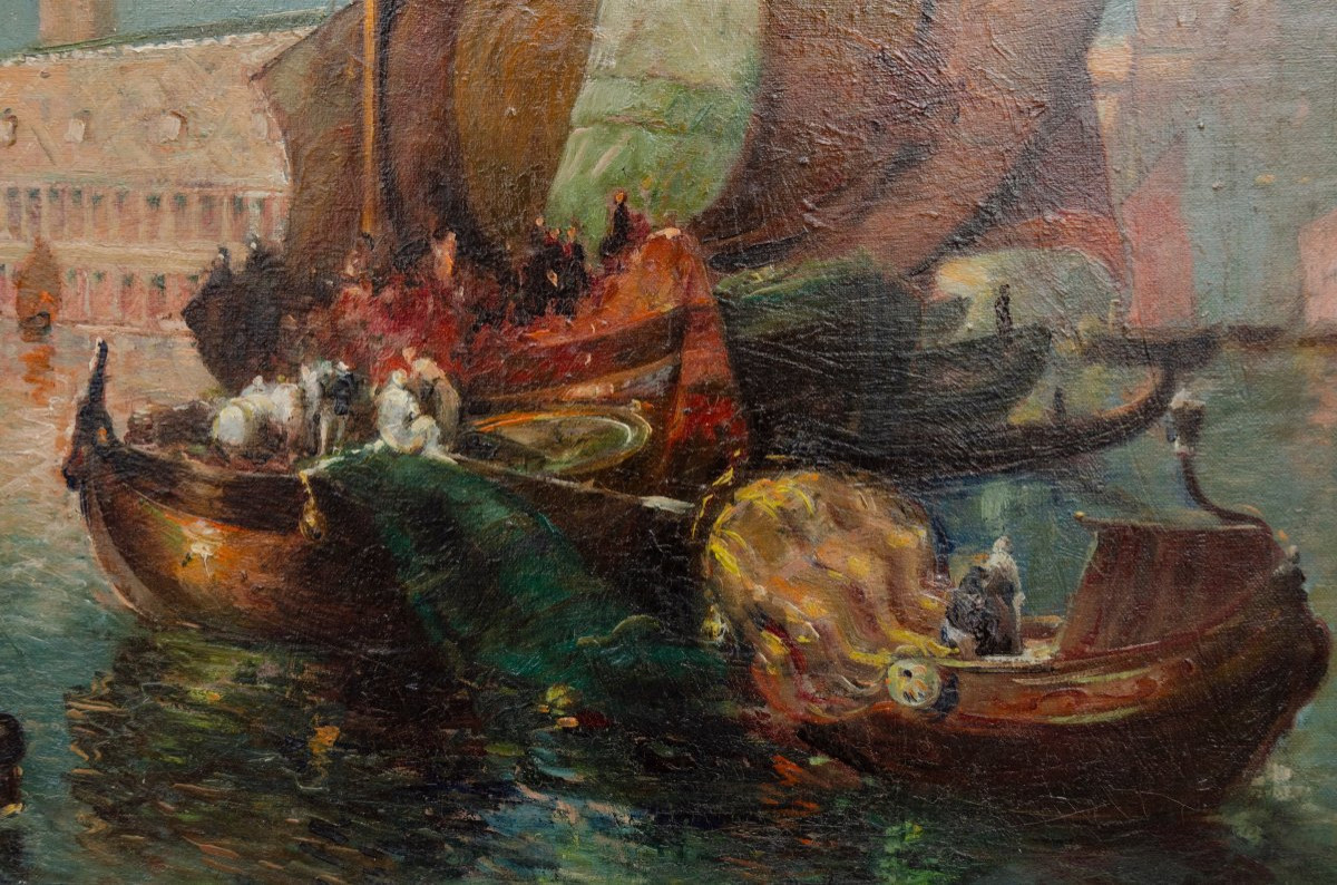 Huile sur toile, "les drapiers à Venise", école italienne-photo-3