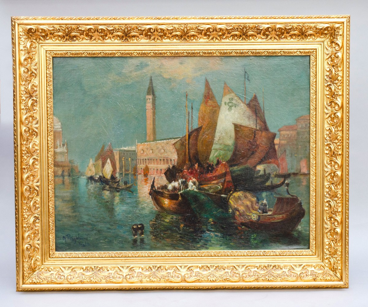 Huile sur toile, "les drapiers à Venise", école italienne