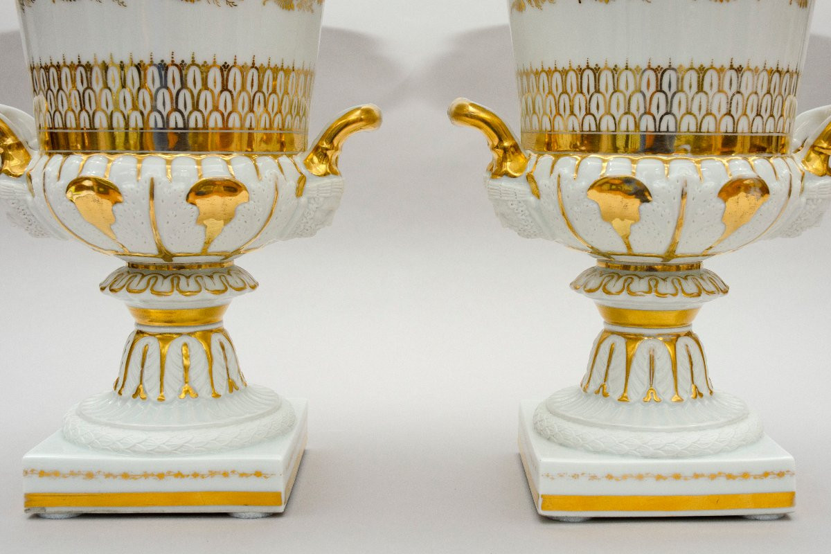 Paire de grands vase Medici, porcelaine de Bruxelles Vers 1830-photo-2