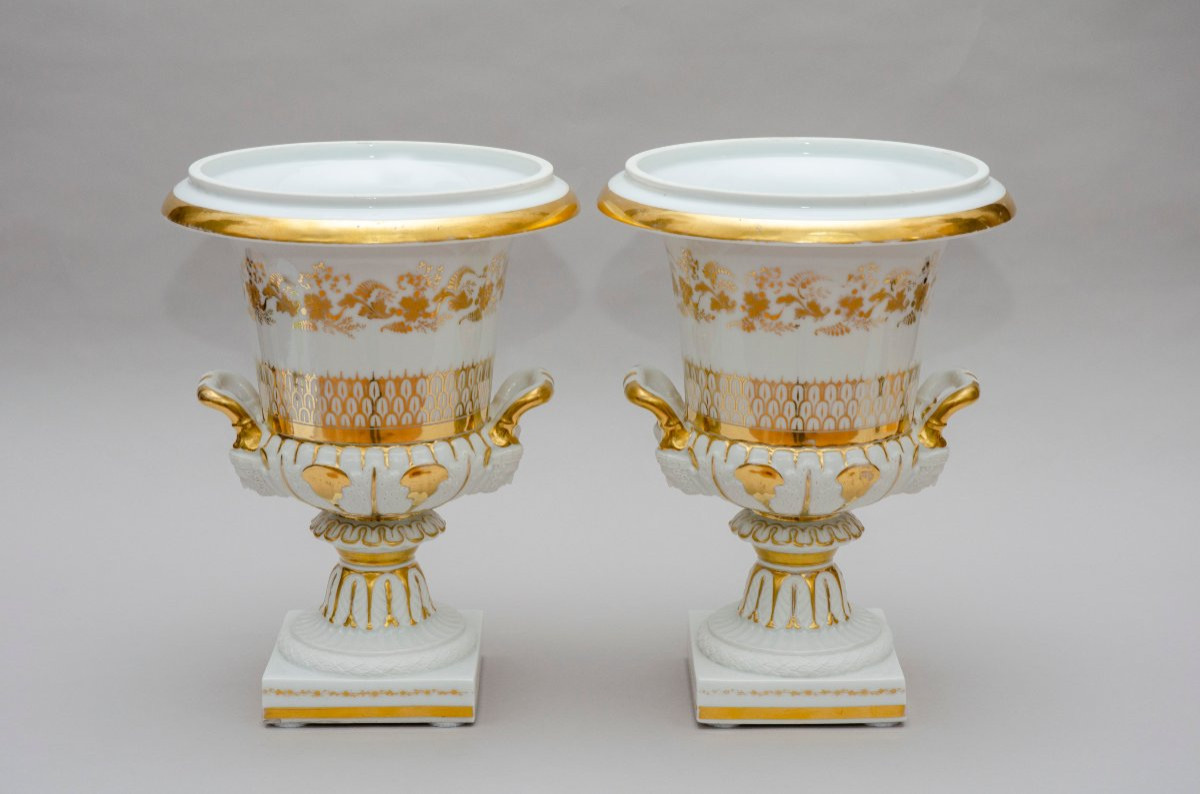 Paire de grands vase Medici, porcelaine de Bruxelles Vers 1830-photo-3