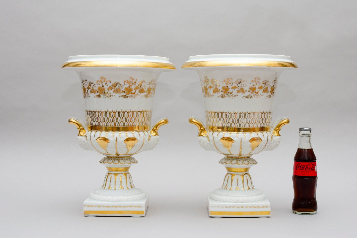 Paire de grands vase Medici, porcelaine de Bruxelles Vers 1830-photo-4