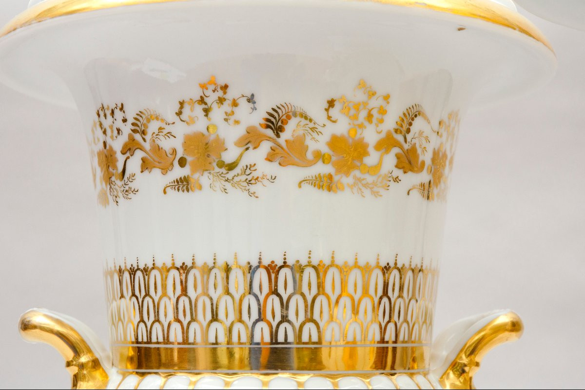 Paire de grands vase Medici, porcelaine de Bruxelles Vers 1830-photo-4