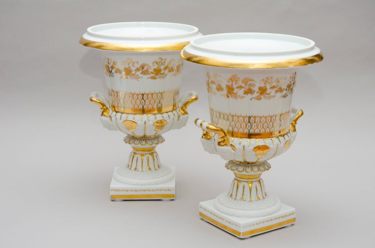 Paire de grands vase Medici, porcelaine de Bruxelles Vers 1830-photo-5