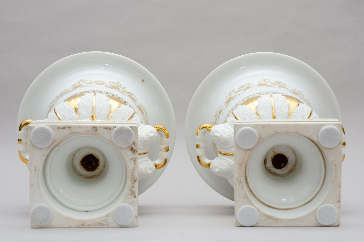 Paire de grands vase Medici, porcelaine de Bruxelles Vers 1830-photo-7