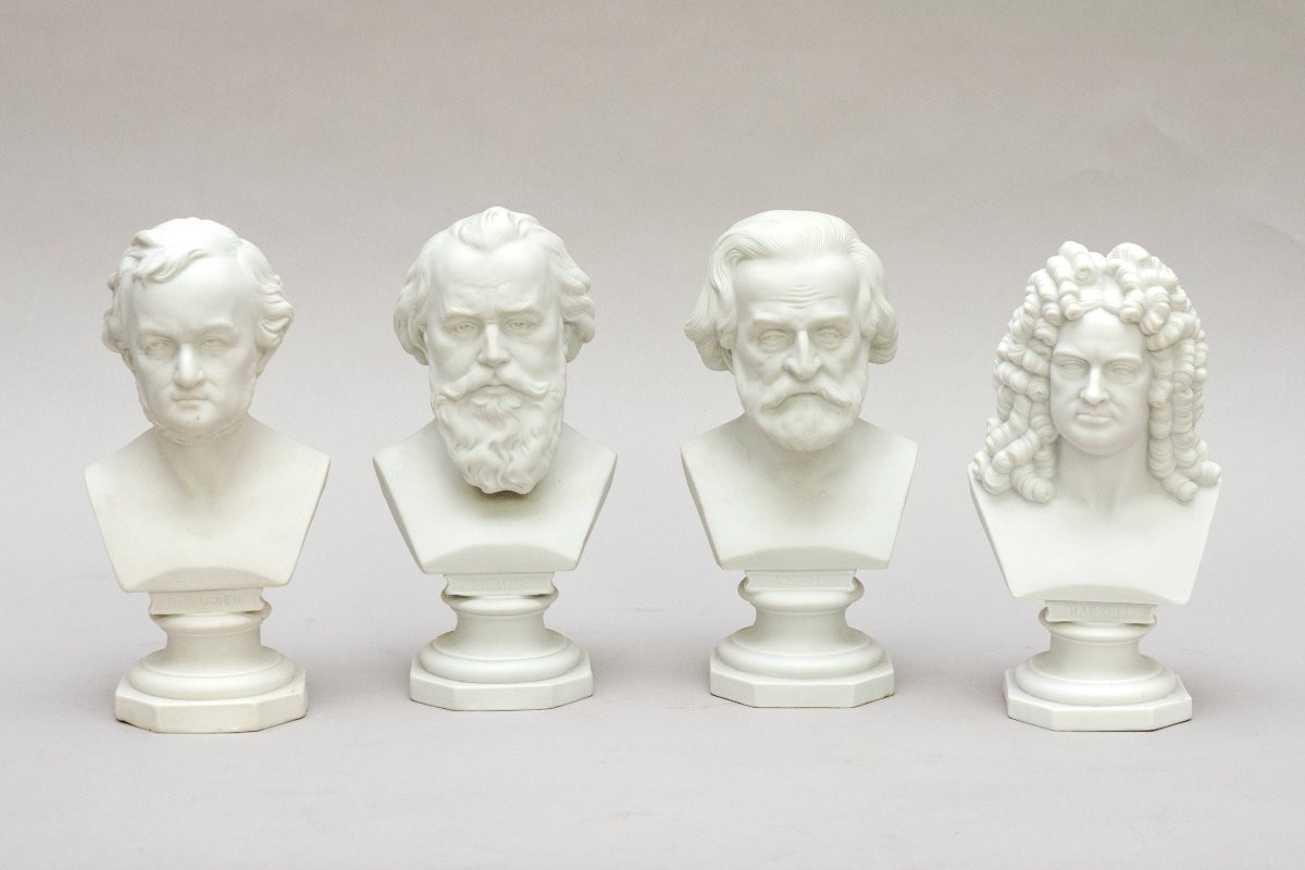 4 Busts Of Composers, Scheibe-alsbach Biscuit Period 1905-1962-photo-2
