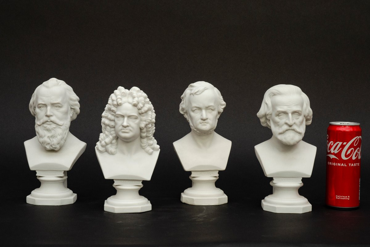 4 Busts Of Composers, Scheibe-alsbach Biscuit Period 1905-1962-photo-2