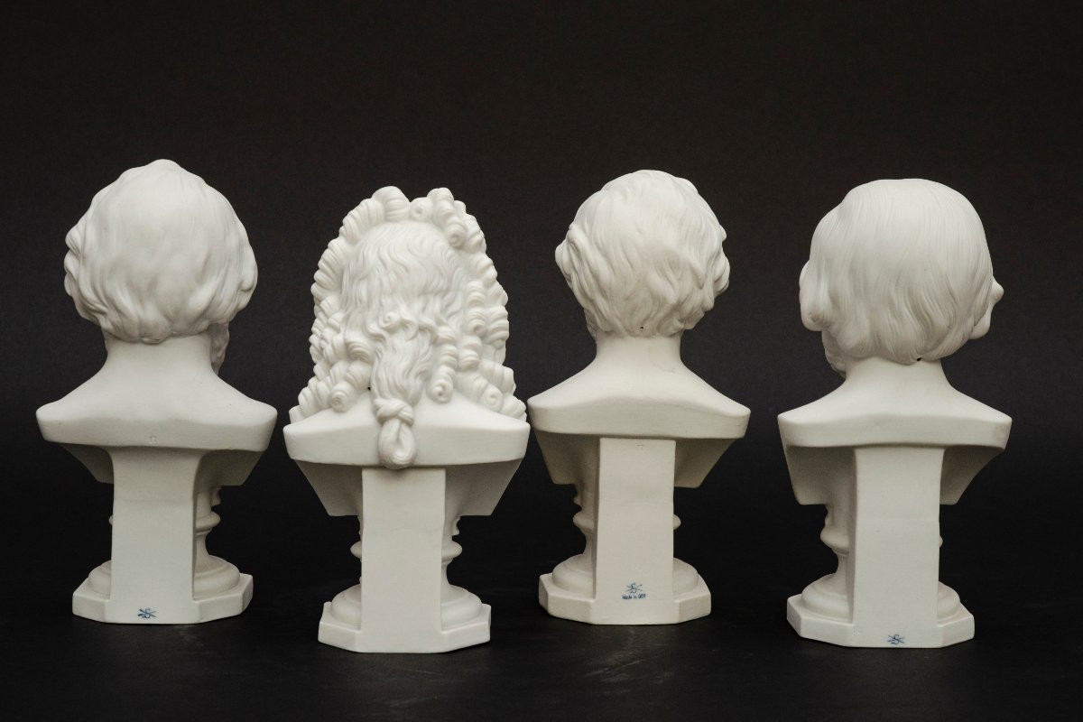 4 Busts Of Composers, Scheibe-alsbach Biscuit Period 1905-1962-photo-4