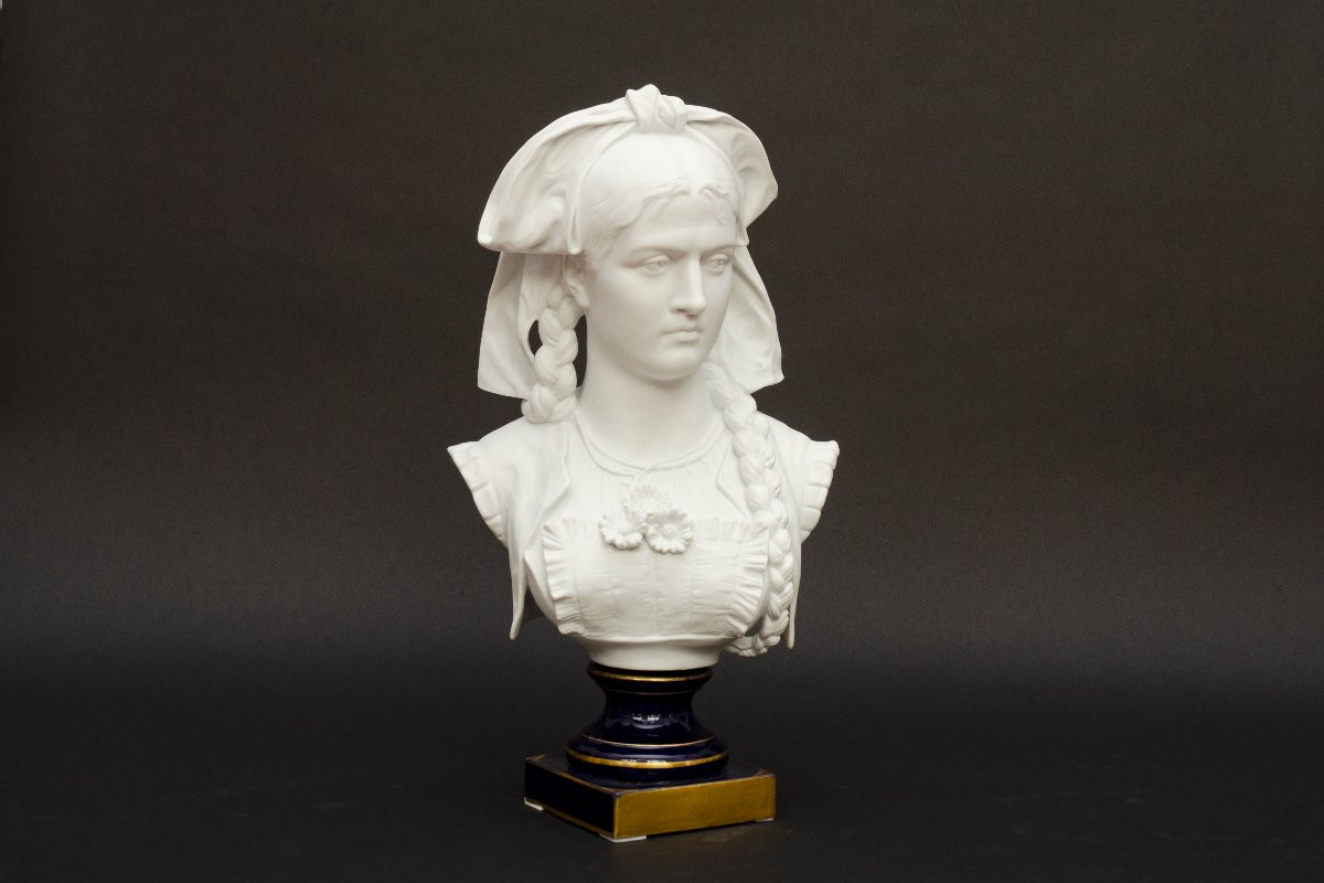 “alsatian” Biscuit Bust In The Sèvres Style, Laporte In Limoges-photo-3