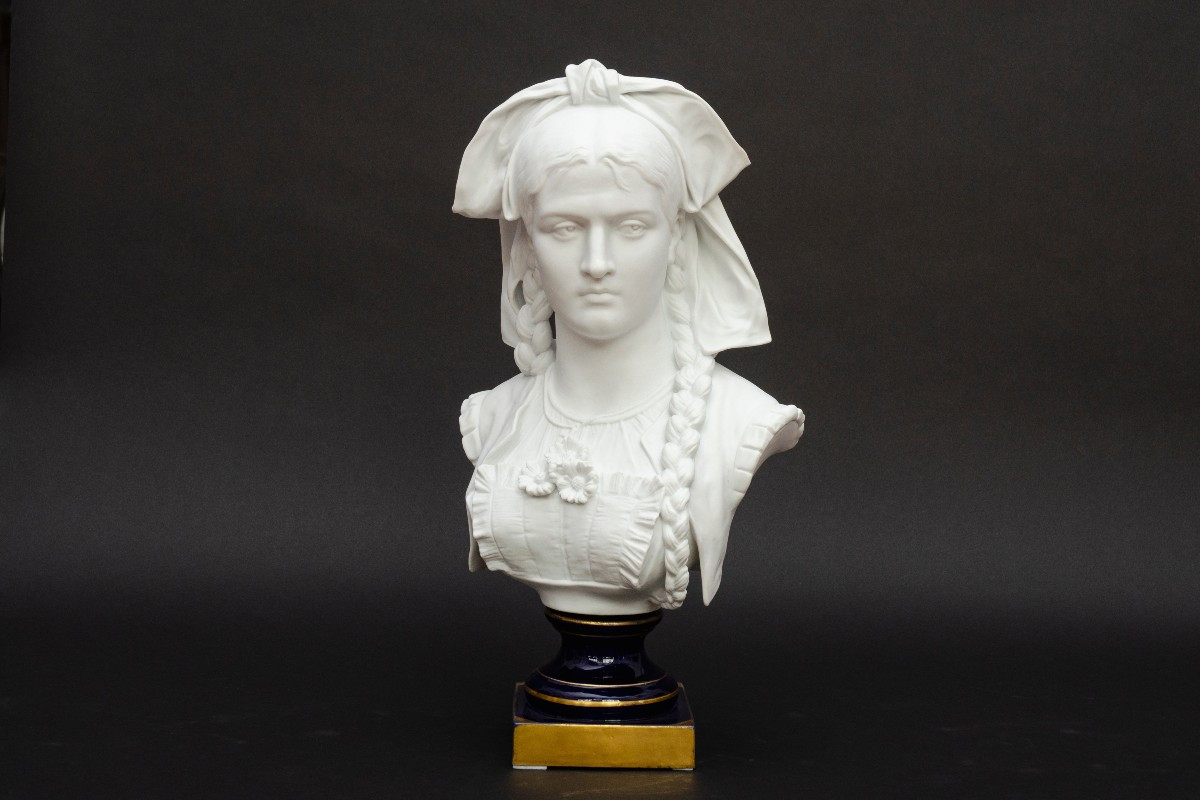 “alsatian” Biscuit Bust In The Sèvres Style, Laporte In Limoges