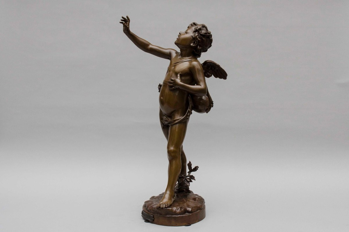 Large Bronze “singing Love” Bouret Eutrope (paris 1833 - 1906)-photo-4
