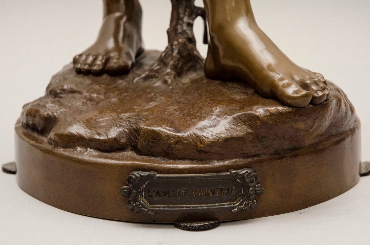 Large Bronze “singing Love” Bouret Eutrope (paris 1833 - 1906)-photo-3