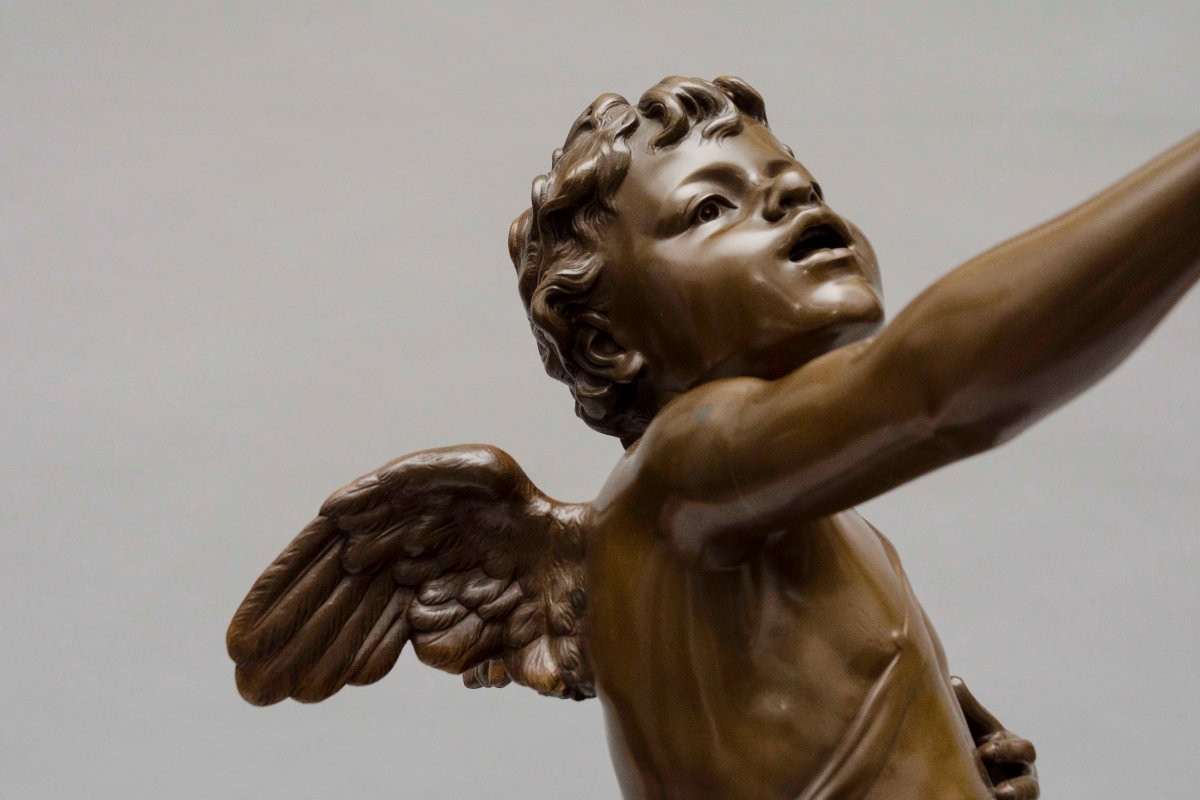 Large Bronze “singing Love” Bouret Eutrope (paris 1833 - 1906)-photo-4