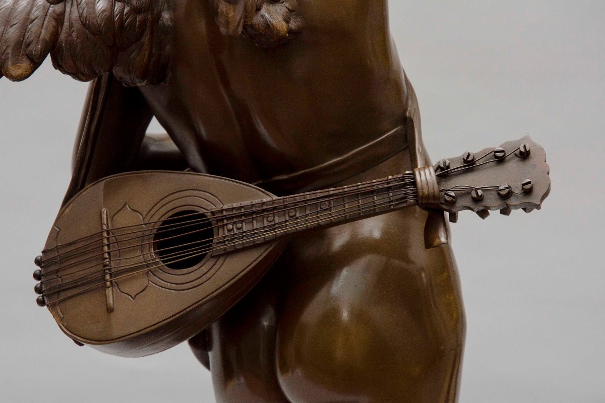 Large Bronze “singing Love” Bouret Eutrope (paris 1833 - 1906)-photo-6