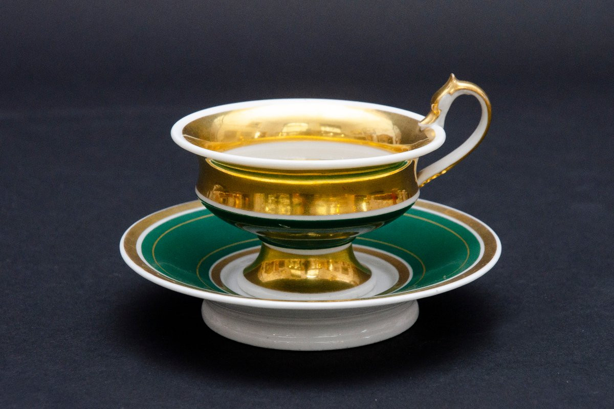Tasse verte "message d'amitié" et soucoupe, attrib. à Thüringen vers 1830-photo-3