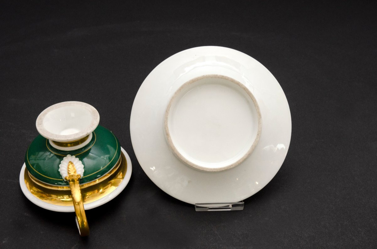 Tasse verte "message d'amitié" et soucoupe, attrib. à Thüringen vers 1830-photo-1