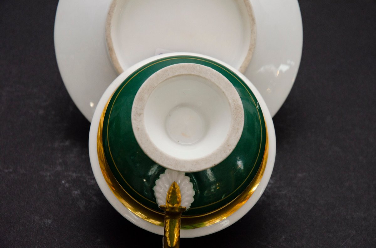 Tasse verte "message d'amitié" et soucoupe, attrib. à Thüringen vers 1830-photo-2