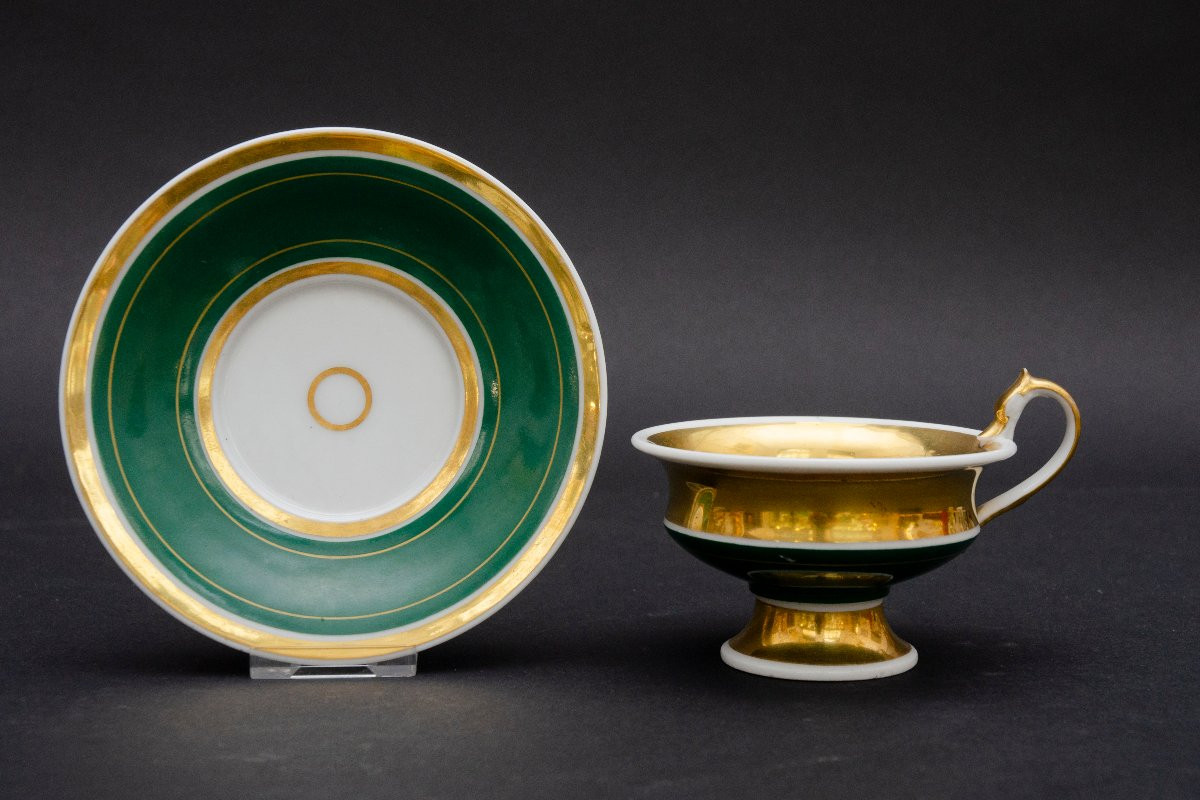 Tasse verte "message d'amitié" et soucoupe, attrib. à Thüringen vers 1830-photo-3