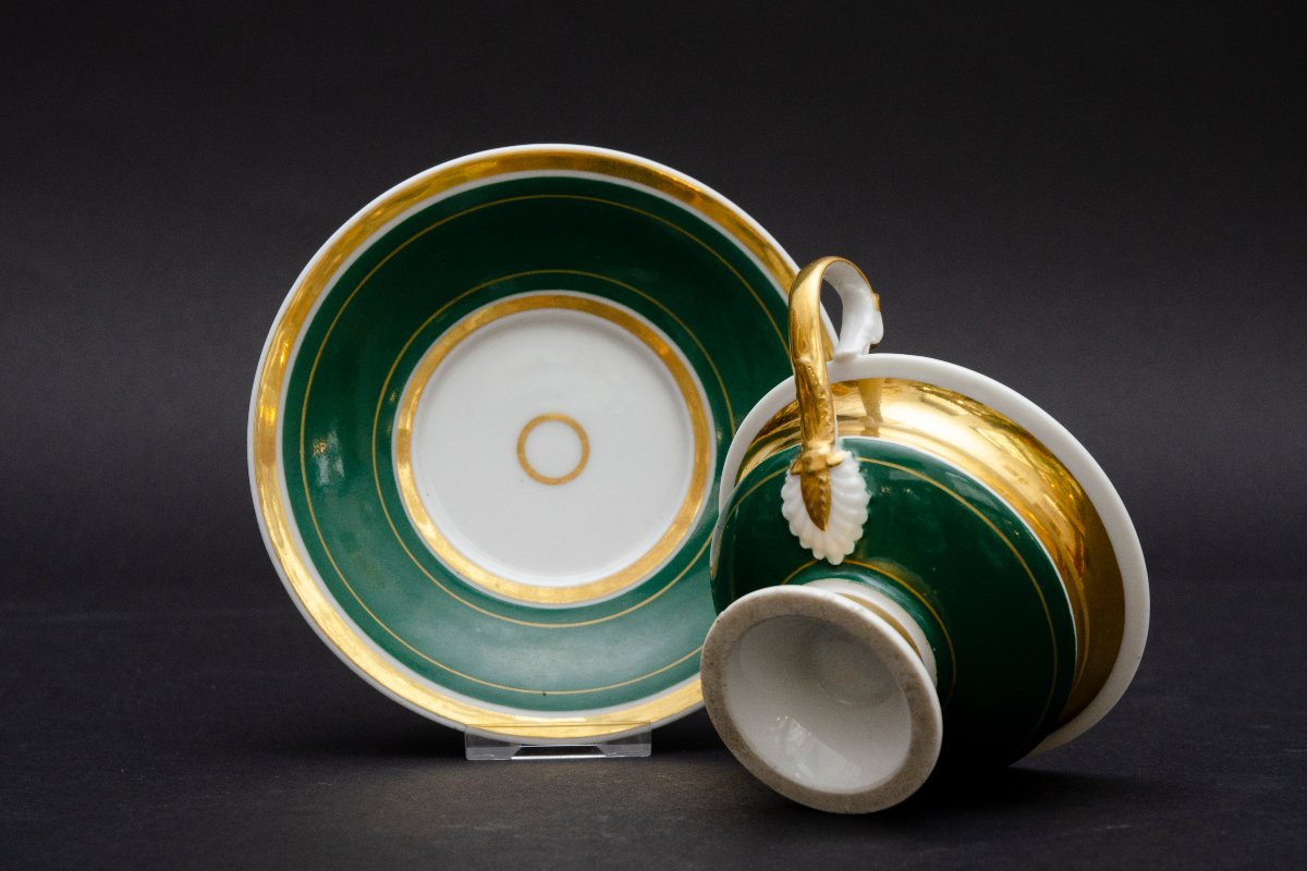 Tasse verte "message d'amitié" et soucoupe, attrib. à Thüringen vers 1830-photo-4