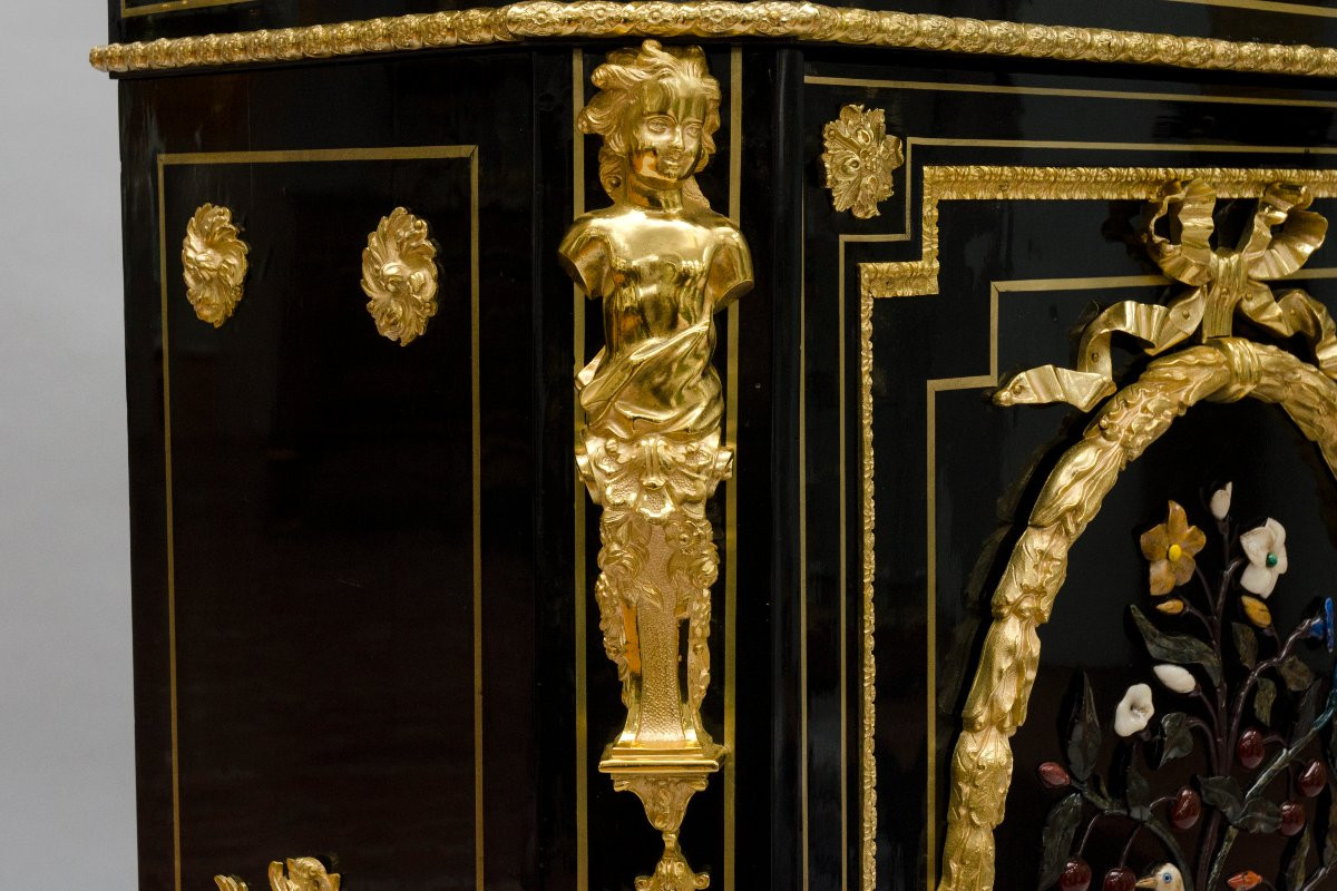 Grande dresse d'appui "Pietra Dura" et bronze doré, BEFORT JEUNE à Paris-photo-3