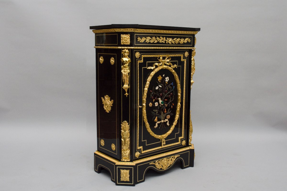 Grande dresse d'appui "Pietra Dura" et bronze doré, BEFORT JEUNE à Paris-photo-4