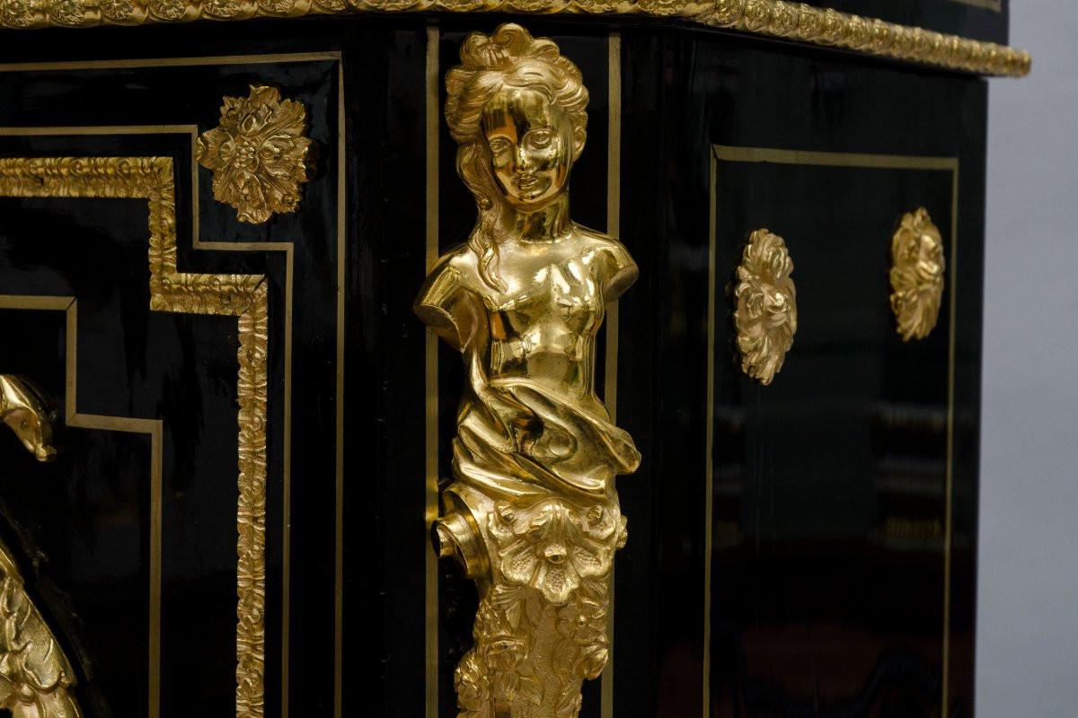 Grande dresse d'appui "Pietra Dura" et bronze doré, BEFORT JEUNE à Paris-photo-4