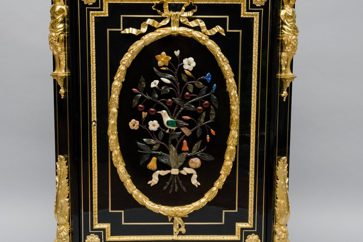Grande dresse d'appui "Pietra Dura" et bronze doré, BEFORT JEUNE à Paris-photo-6