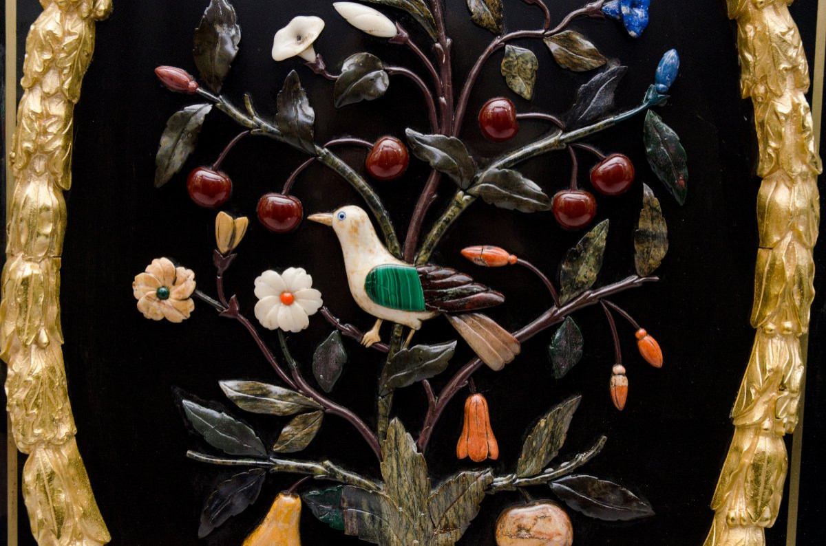 Grande dresse d'appui "Pietra Dura" et bronze doré, BEFORT JEUNE à Paris-photo-8