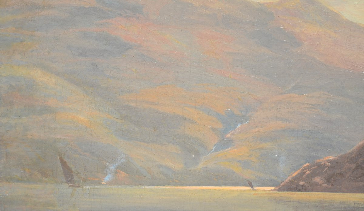 Oil On Canvas, "lake View" By Newmarch Stafford (london, Late 19th Century)-photo-2