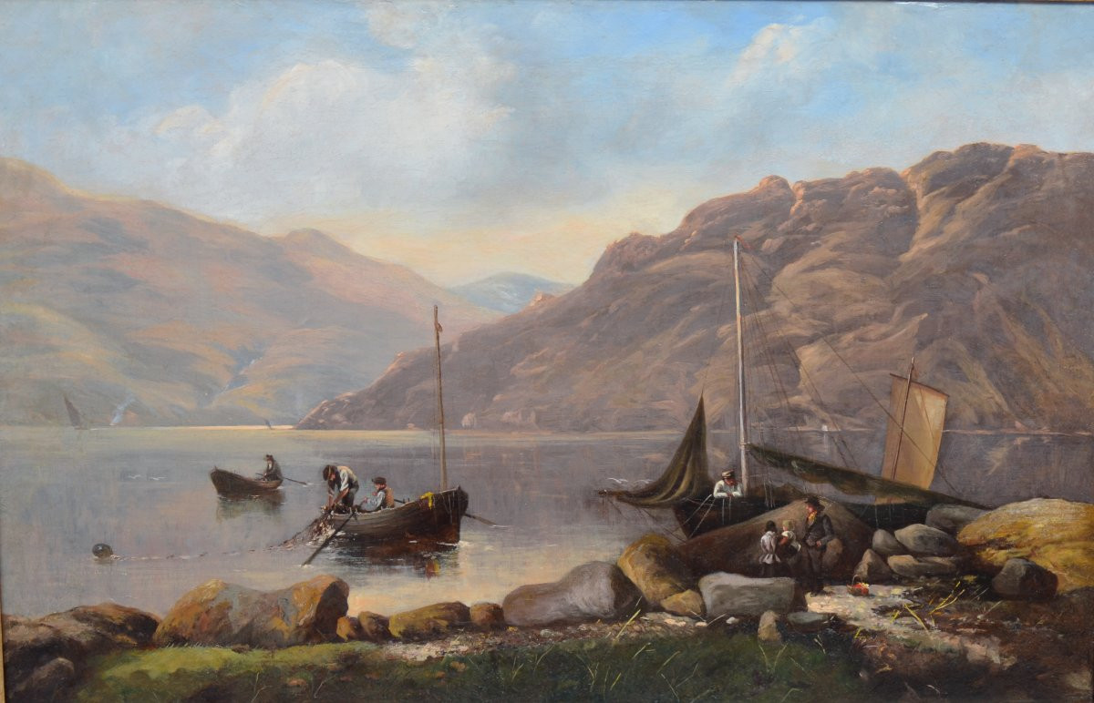 Oil On Canvas, "lake View" By Newmarch Stafford (london, Late 19th Century)-photo-4
