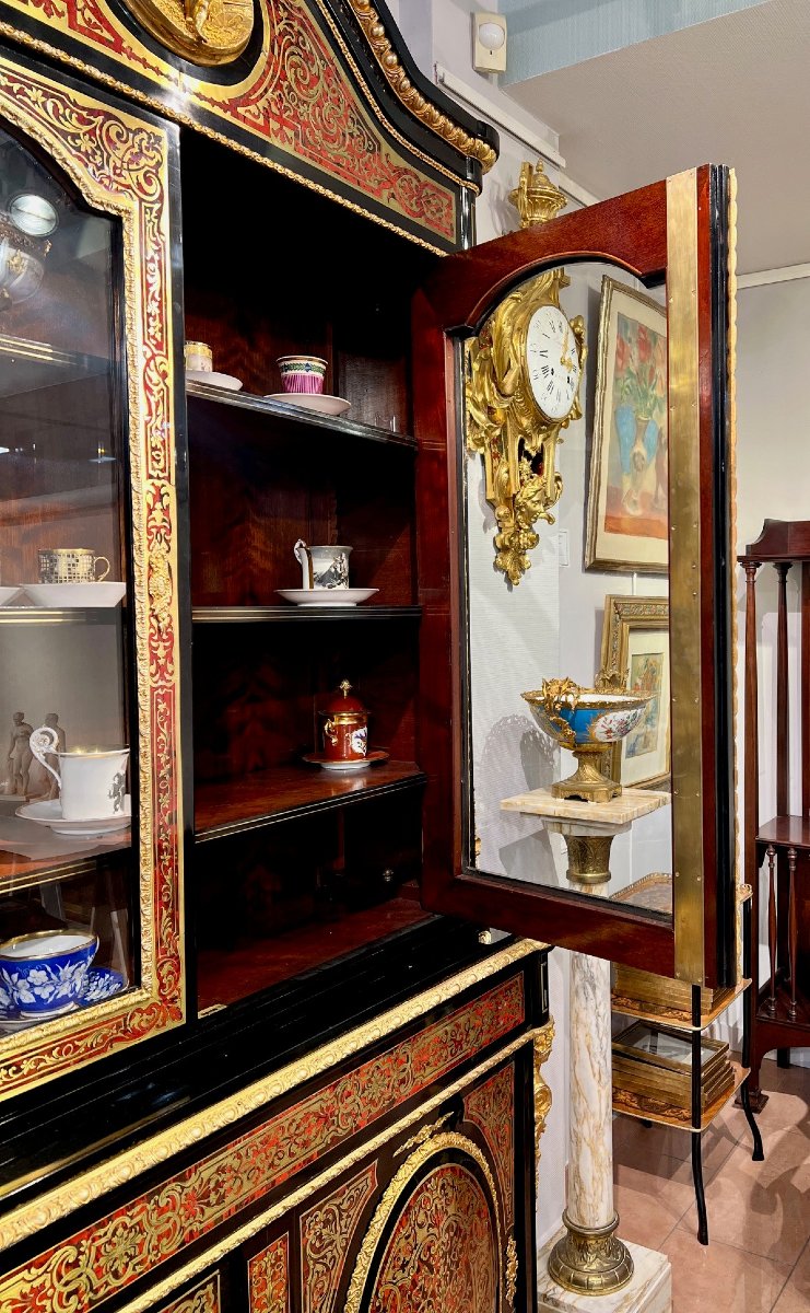 Bibliothèque vitrine double-corps Boulle, maison Delafontaine à Paris (Napoléon III)-photo-3