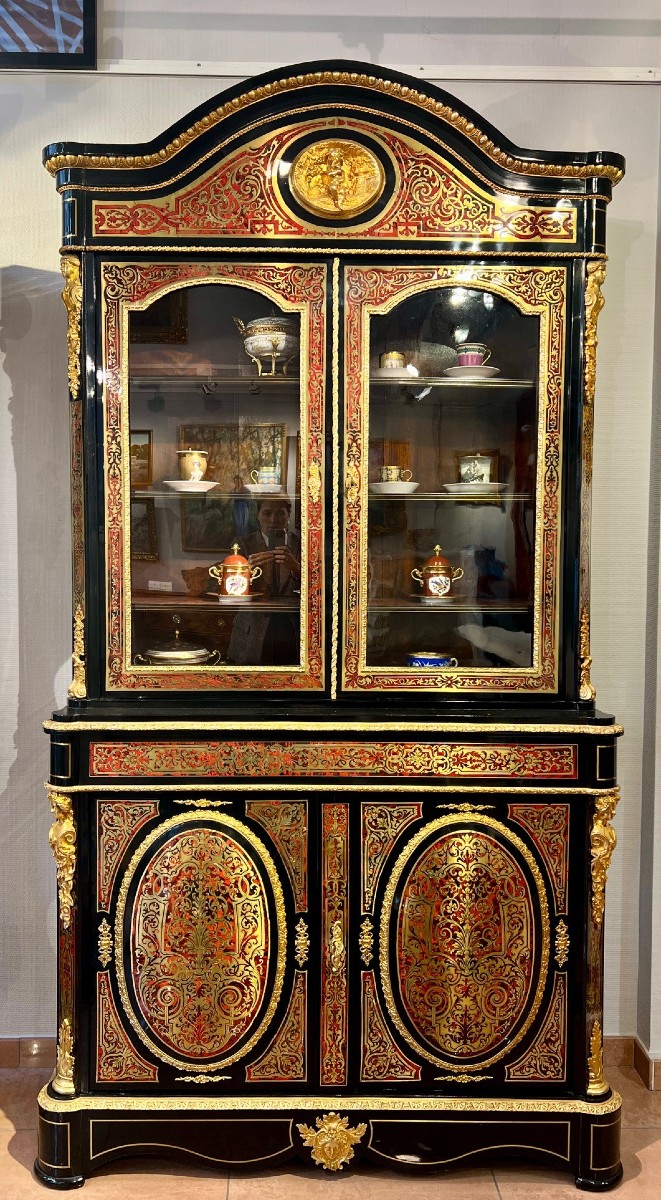 Bibliothèque vitrine double-corps Boulle, maison Delafontaine à Paris (Napoléon III)