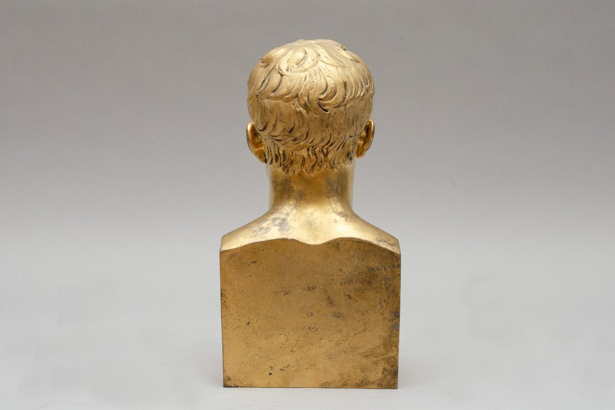 Gilded Bronze Bust Of Napoleon, After Antoine-denis Chaudet (paris 1763 - Paris 1810)-photo-2