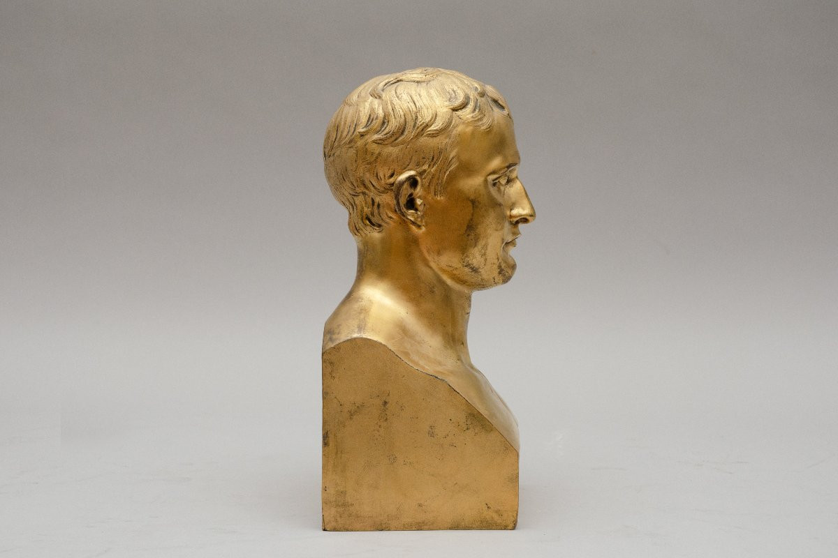 Gilded Bronze Bust Of Napoleon, After Antoine-denis Chaudet (paris 1763 - Paris 1810)-photo-2