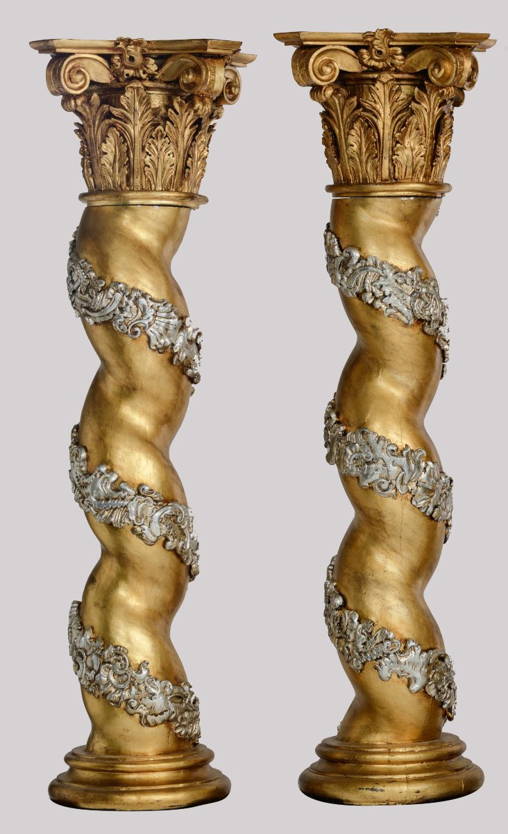 Grande paire de colonnes salomoniques, Italie 18e siècle-photo-2