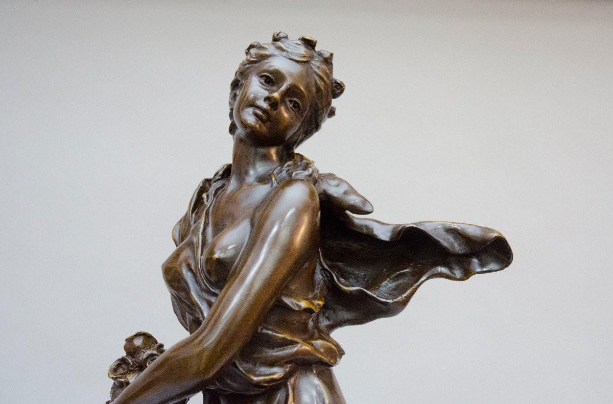 Large Bronze "venus And Cupid" Hippolite Moreau , End 19th Cent-photo-2