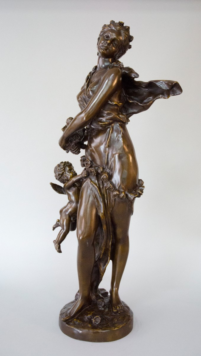 Large Bronze "venus And Cupid" Hippolite Moreau , End 19th Cent