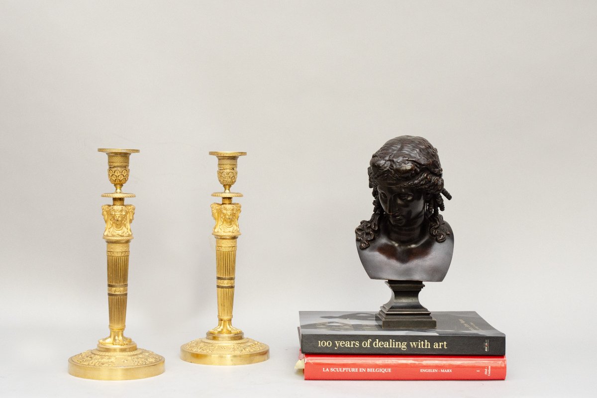 Bronze Bust Of Ariadne, Signed “l. Oudry éditeur” Napoleon III Period-photo-1