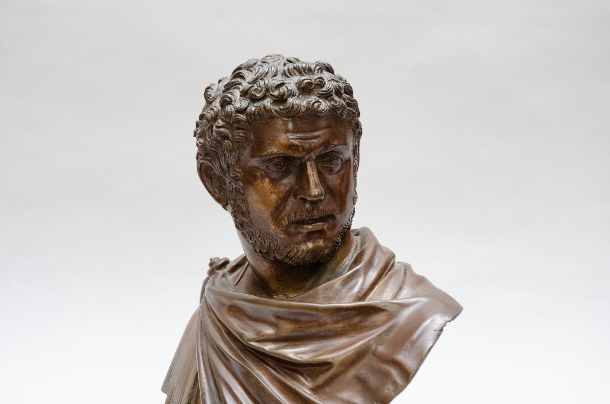 Buste en bronze de l'empereur CARRACALLA, piédouche Jaune de Sienne, 19e siècle, Grand Tour-photo-4