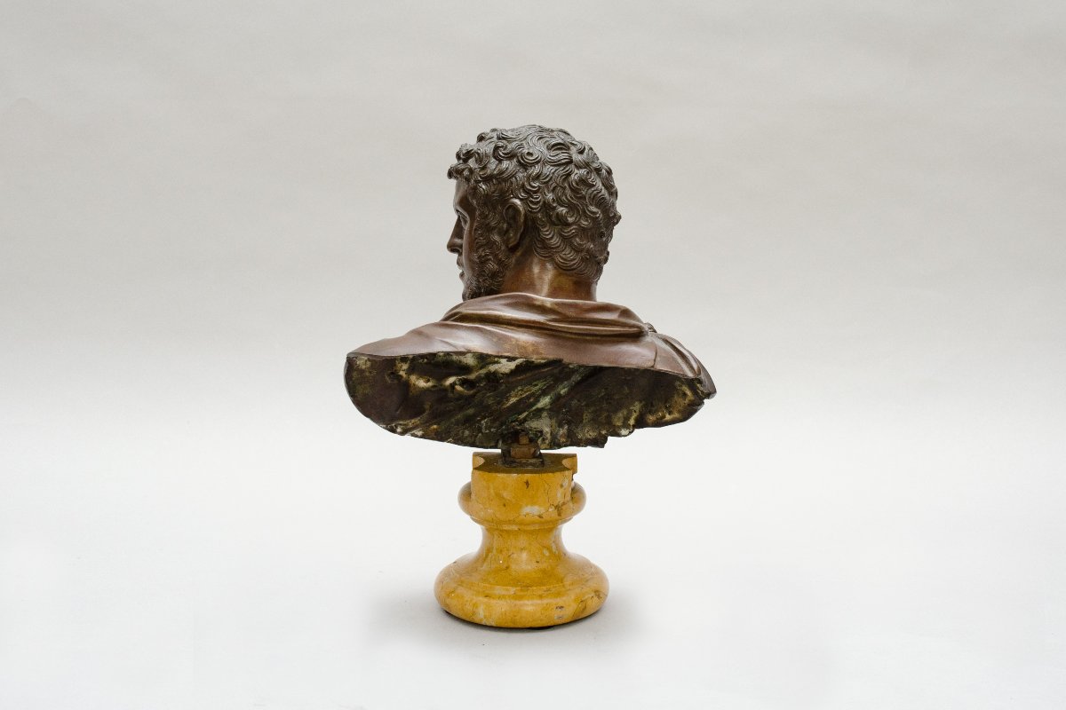 Buste en bronze de l'empereur CARRACALLA, piédouche Jaune de Sienne, 19e siècle, Grand Tour-photo-2