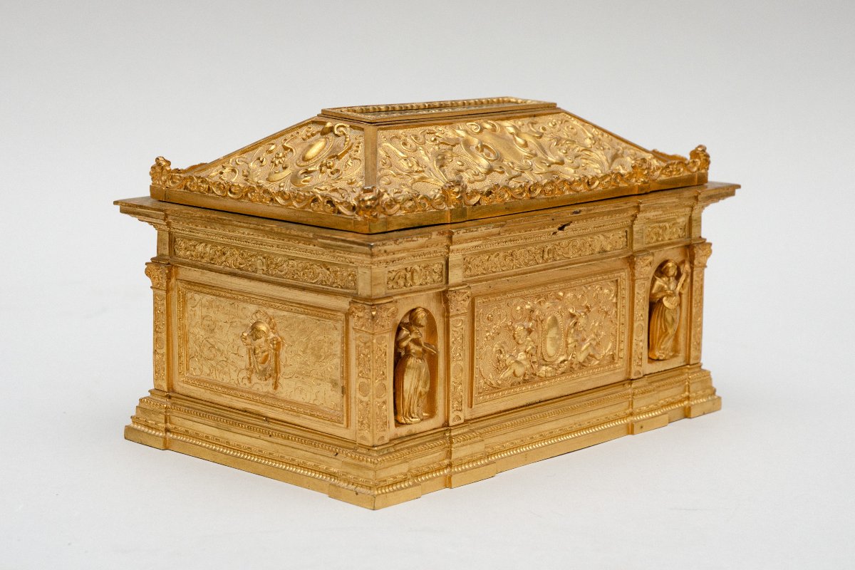 Boîte à bijoux néo-renaissance en bronze doré, France, Second Empire