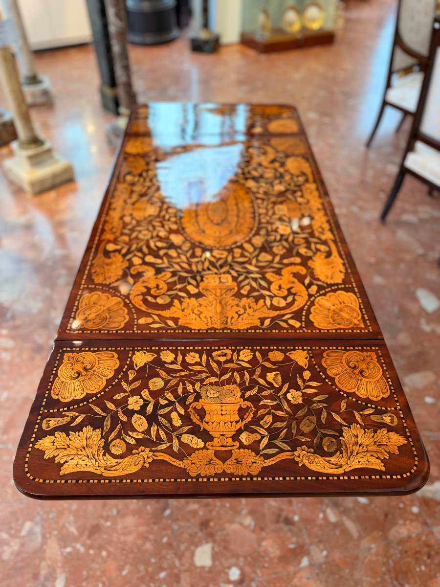 Elégante table à rabats en marqueterie hollandaise, 19e siècle-photo-5