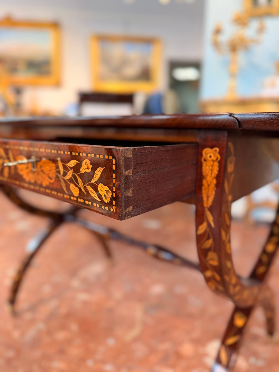 Elégante table à rabats en marqueterie hollandaise, 19e siècle-photo-6
