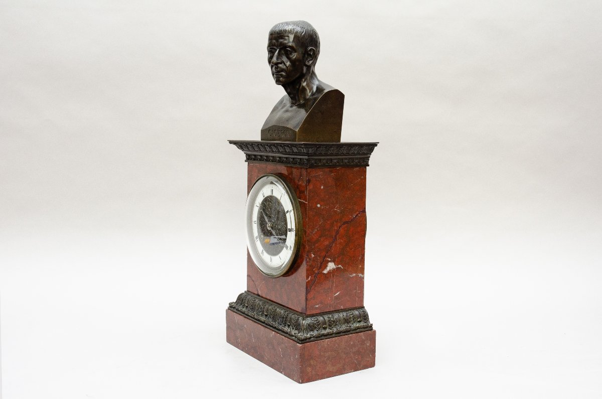 "cicéron" Pedestal Clock, Grandperrin, Paris, Ca. 1840, Red Marble And Bronze-photo-2