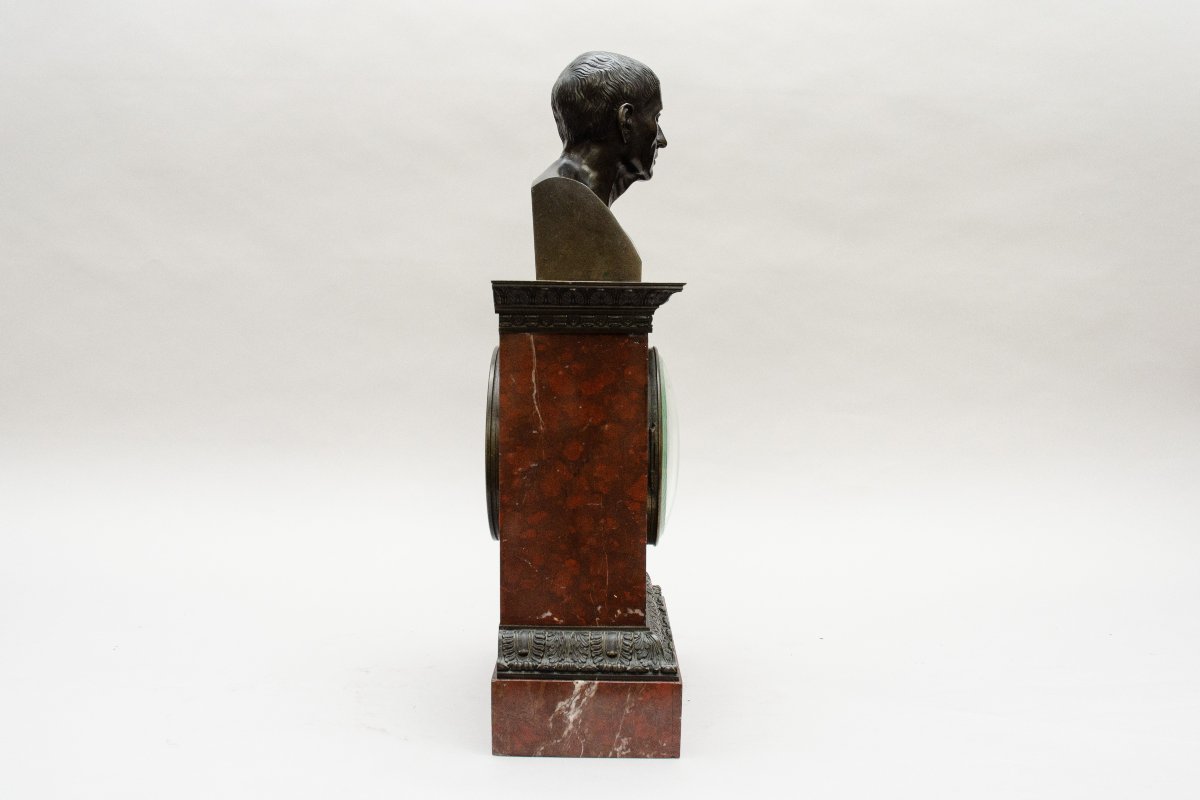 "cicéron" Pedestal Clock, Grandperrin, Paris, Ca. 1840, Red Marble And Bronze-photo-4