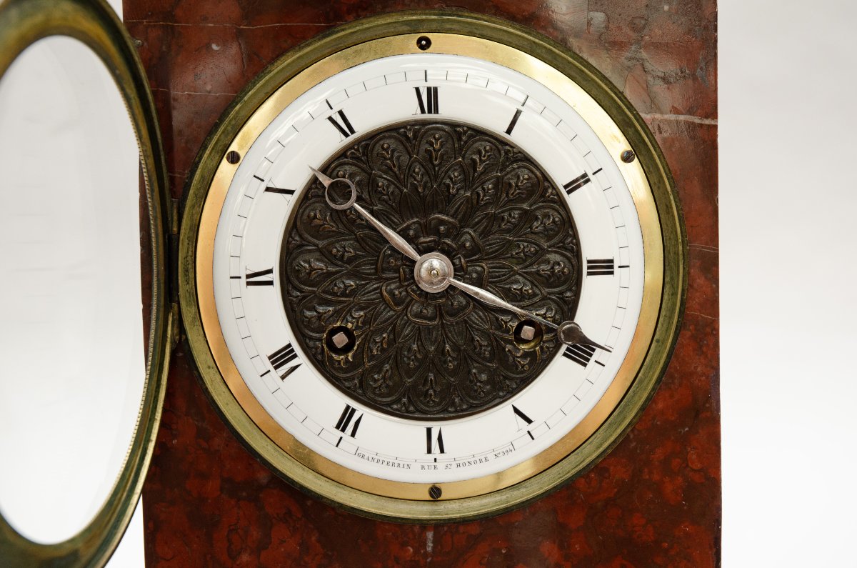"cicéron" Pedestal Clock, Grandperrin, Paris, Ca. 1840, Red Marble And Bronze-photo-1