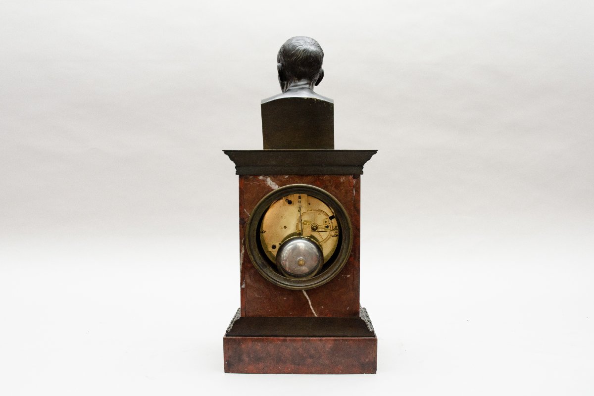 "cicéron" Pedestal Clock, Grandperrin, Paris, Ca. 1840, Red Marble And Bronze-photo-6