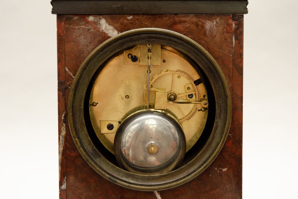 "cicéron" Pedestal Clock, Grandperrin, Paris, Ca. 1840, Red Marble And Bronze-photo-7