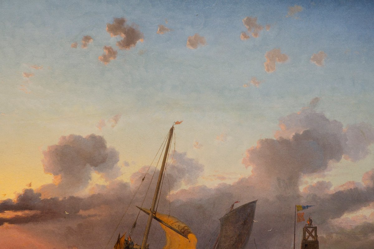 Marine, huile sur panneau, Alexandre Thomas Francia (Calais 1820- Bruxelles 1884)-photo-2