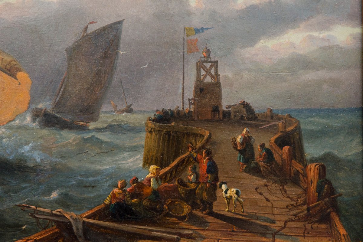 Marine, huile sur panneau, Alexandre Thomas Francia (Calais 1820- Bruxelles 1884)-photo-5