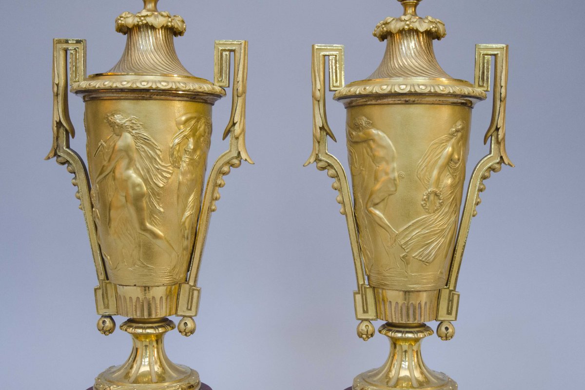 Rare Paire De Vases En Bronze De Style NÉoclassique 19e-photo-3